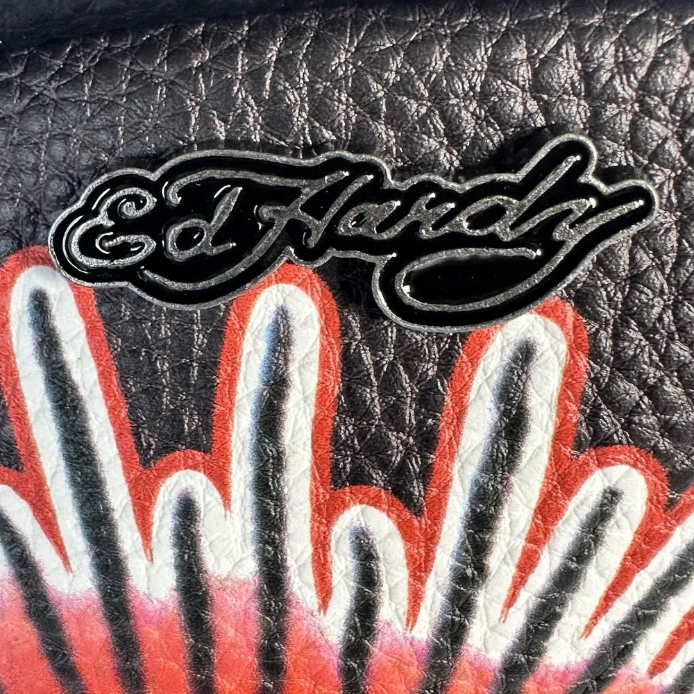 Ed Hardy Mens Black Pebbled Sling Backpack Eagle Skull Tattoo Graphic Bag